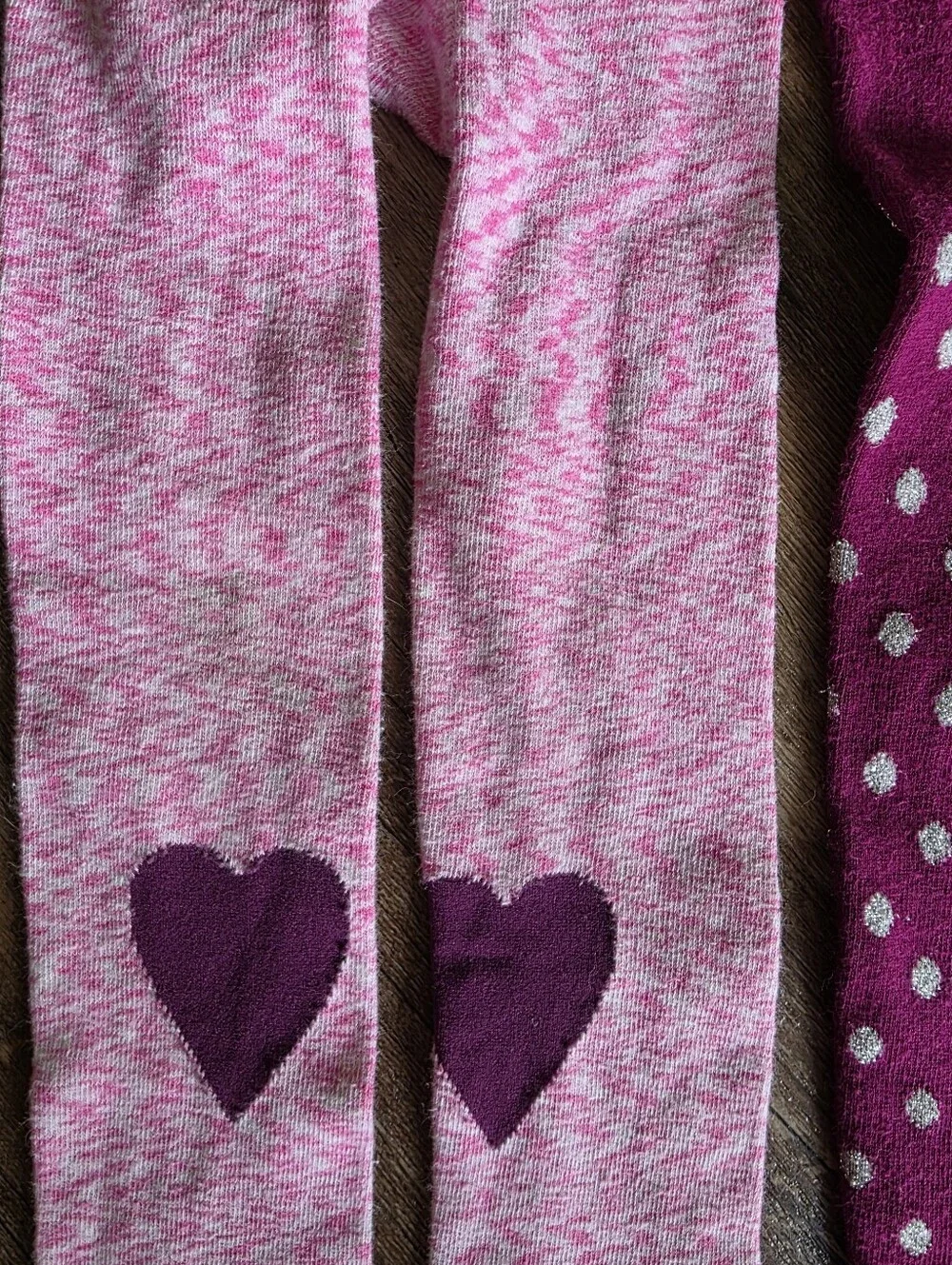 Lands End Size 5-6 Girls Heart, Polka Dot & Star Knit Tights - Pink Lot Of 3